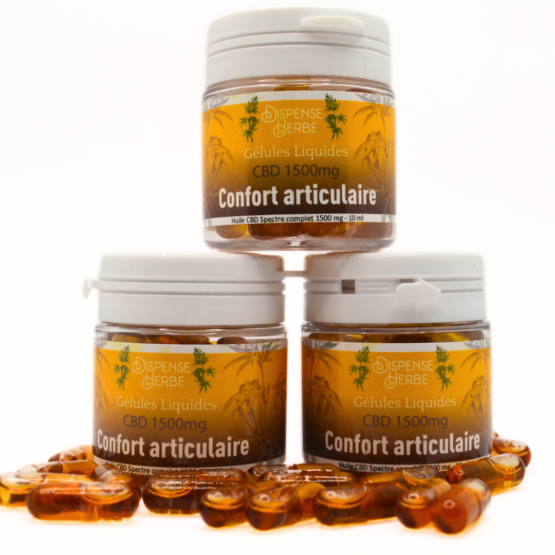 Gélules 1500mg CBD <br> Confort Articulaires - Curcuma & Gingembre - DispenseHerbe 🍀
