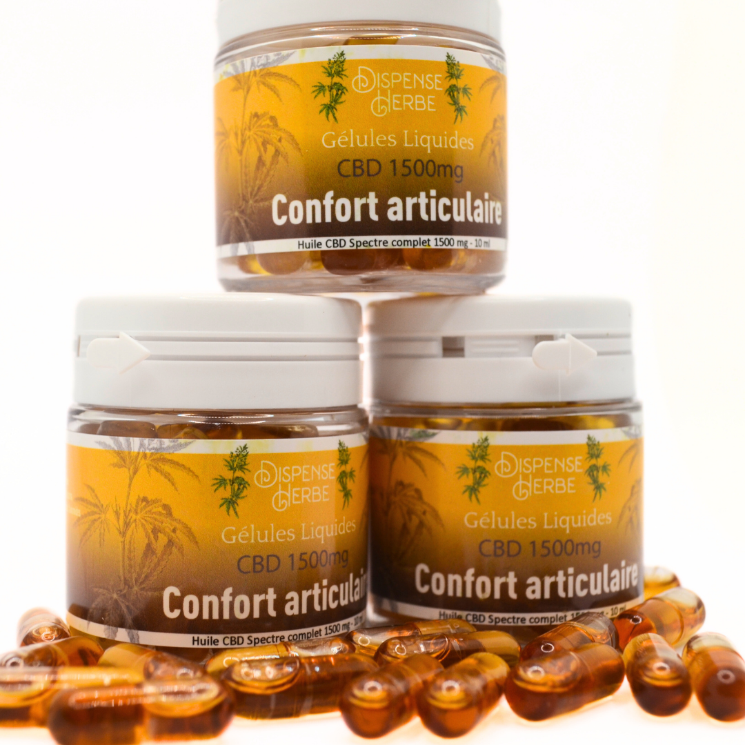 Gélules 1500mg CBD <br> Confort Articulaires - Curcuma & Gingembre - DispenseHerbe 🍀
