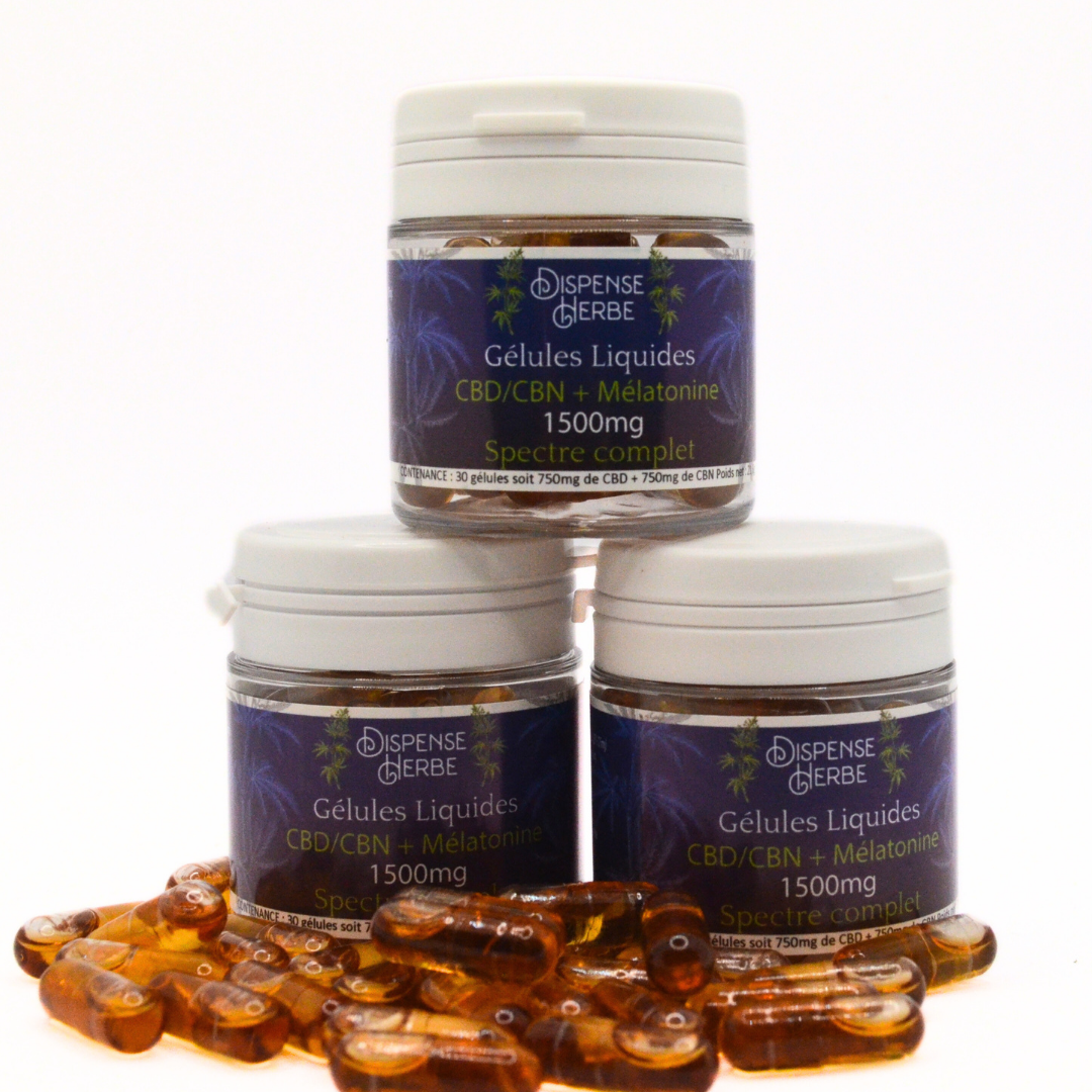 Gélule 1500mg CBD/CBN <br> Sommeil - Mélatonine & Ylang ylang - DispenseHerbe 🍀