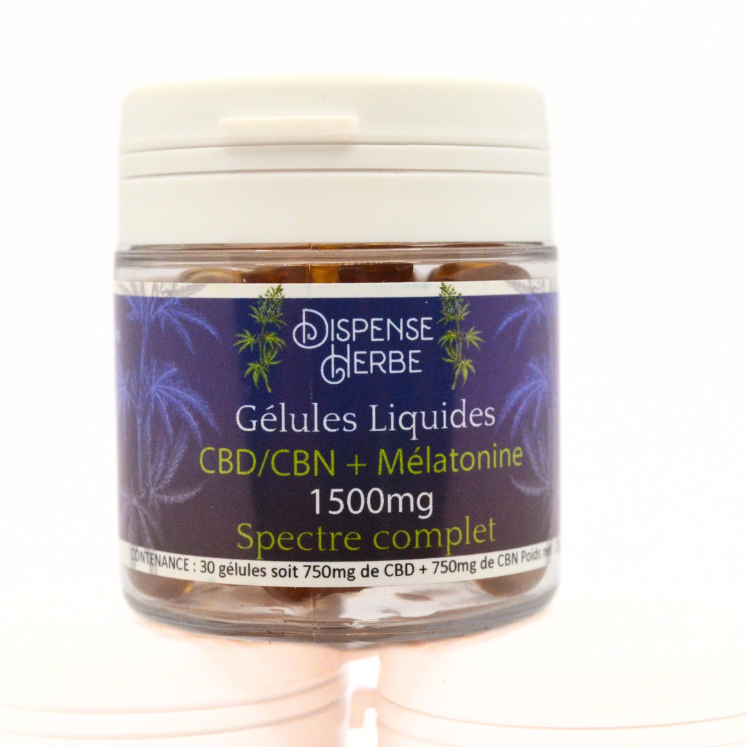 Gélule 1500mg CBD/CBN <br> Sommeil - Mélatonine & Ylang ylang - DispenseHerbe 🍀