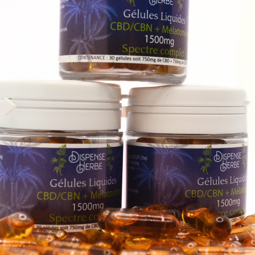 Gélule 1500mg CBD/CBN <br> Sommeil - Mélatonine & Ylang ylang - DispenseHerbe 🍀